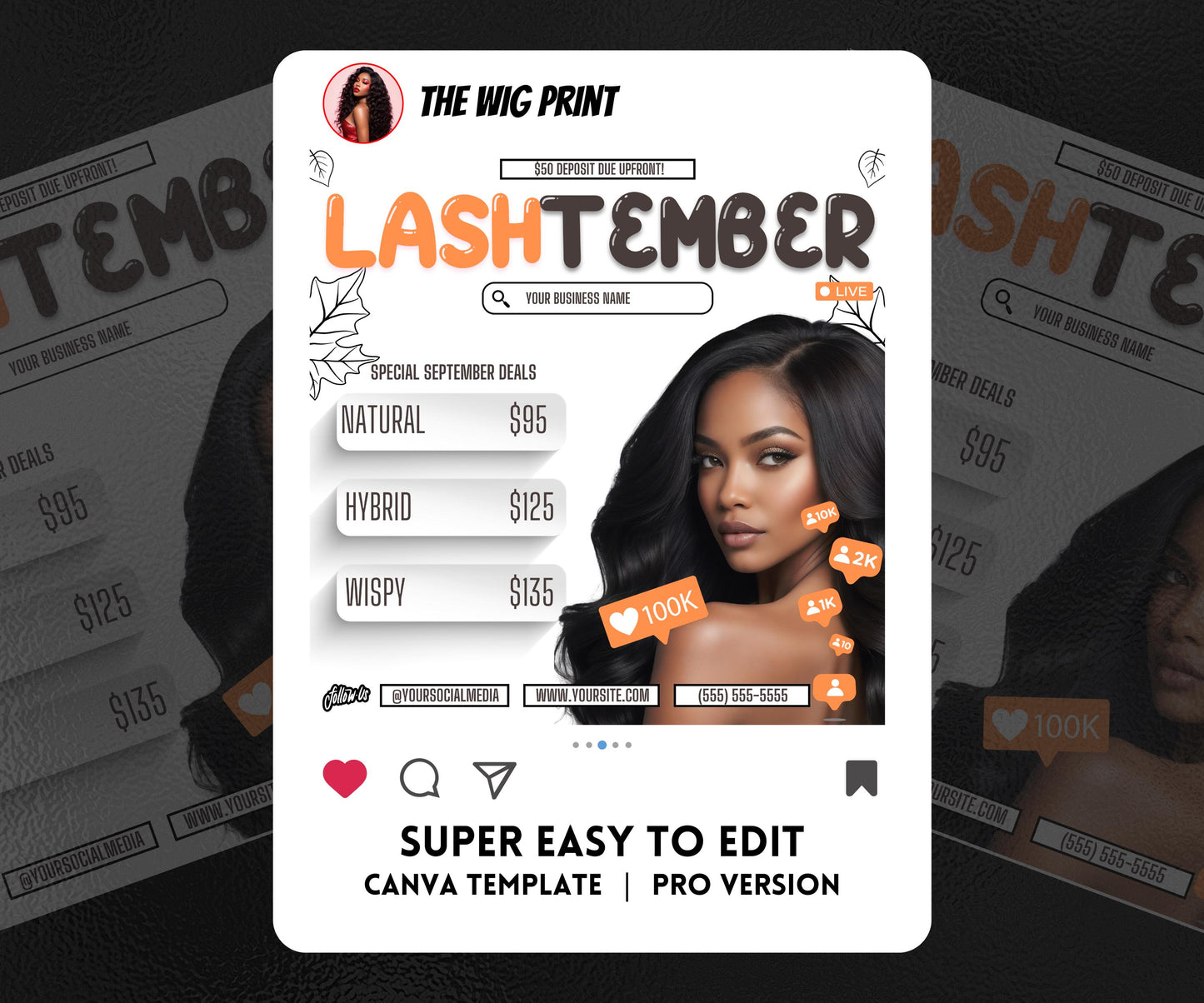 LashTember | 3 Lash Tech Flyers | Canva Template | Beauty Flyer | Lash Promo | Customizable | September Flyer | September Specials