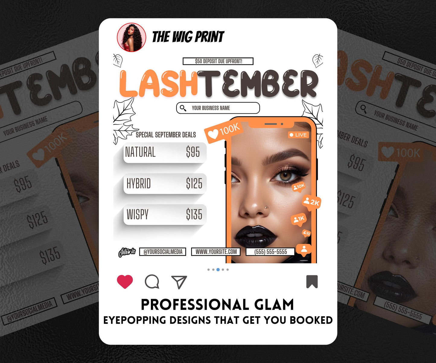 LashTember | 3 Lash Tech Flyers | Canva Template | Beauty Flyer | Lash Promo | Customizable | September Flyer | September Specials