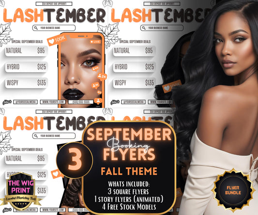 LashTember | 3 Lash Tech Flyers | Canva Template | Beauty Flyer | Lash Promo | Customizable | September Flyer | September Specials