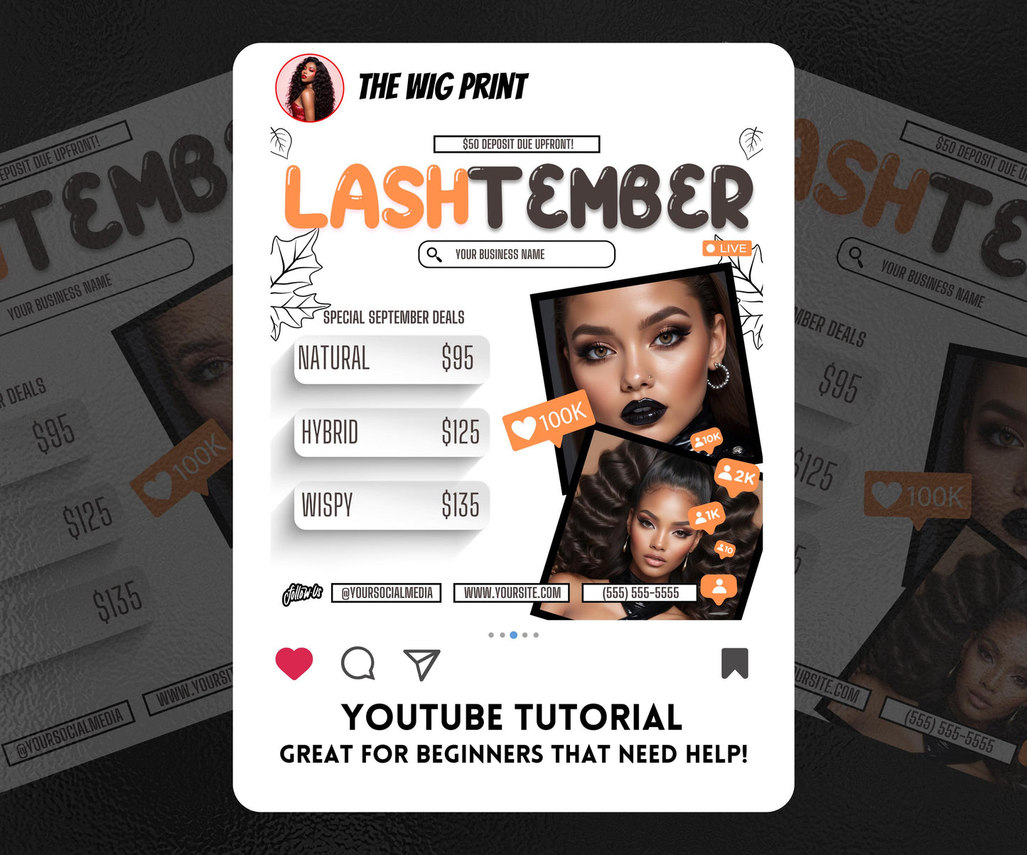 LashTember | 3 Lash Tech Flyers | Canva Template | Beauty Flyer | Lash Promo | Customizable | September Flyer | September Specials