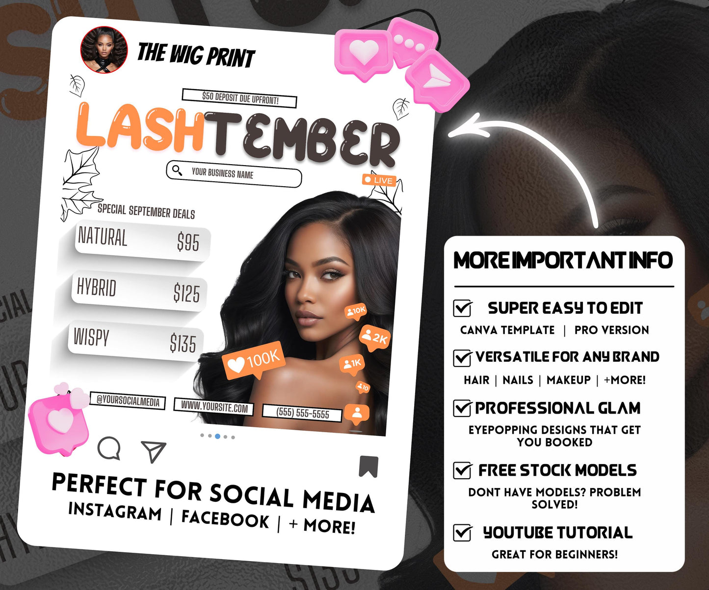 LashTember | Lash Tech Flyer | Canva Template | Beauty Flyer | Lash Promo | Customizable | September Flyer | September Specials