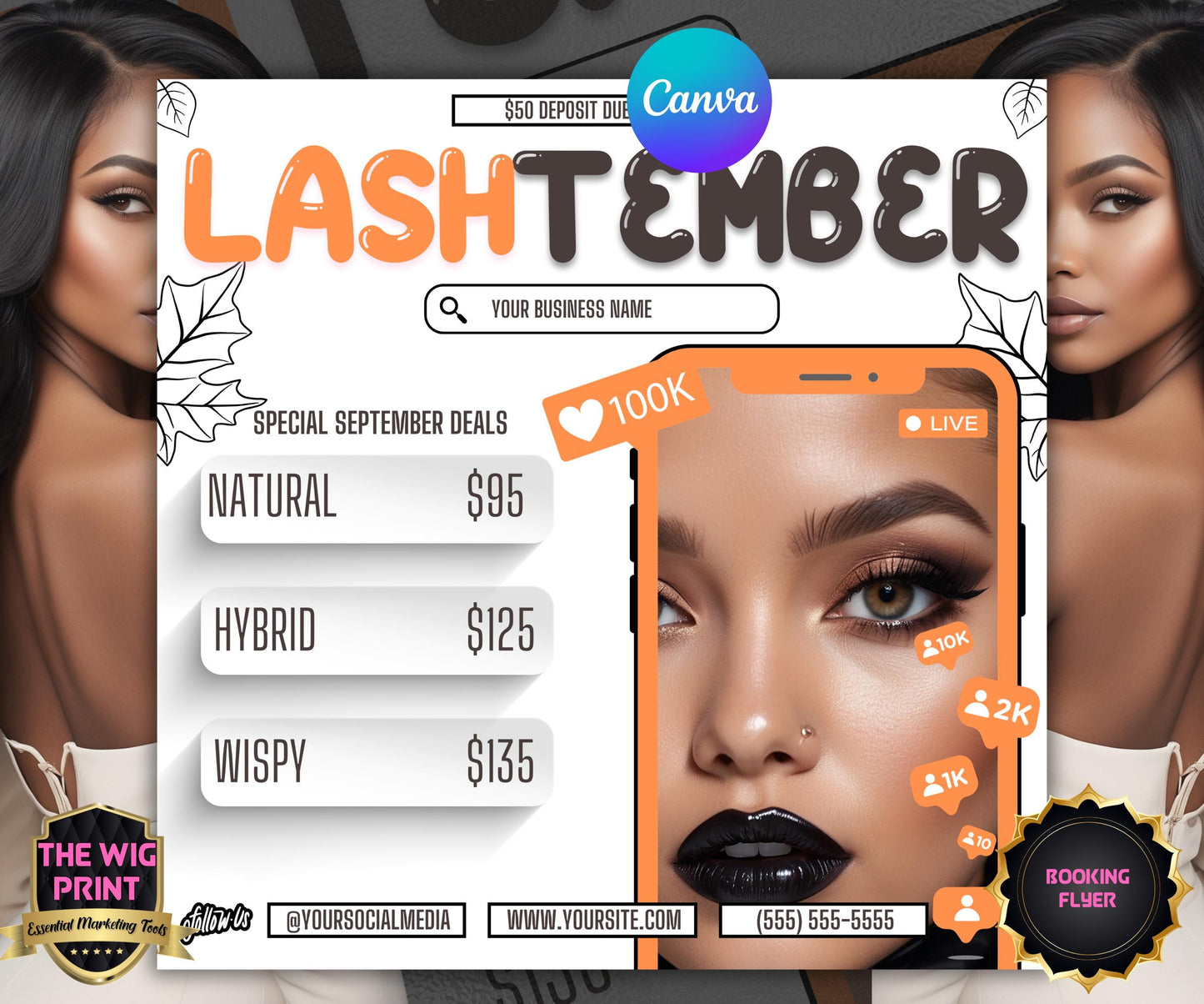 LashTember | Lash Tech Flyer | Canva Template | Beauty Flyer | Lash Promo | Customizable | September Flyer | September Specials