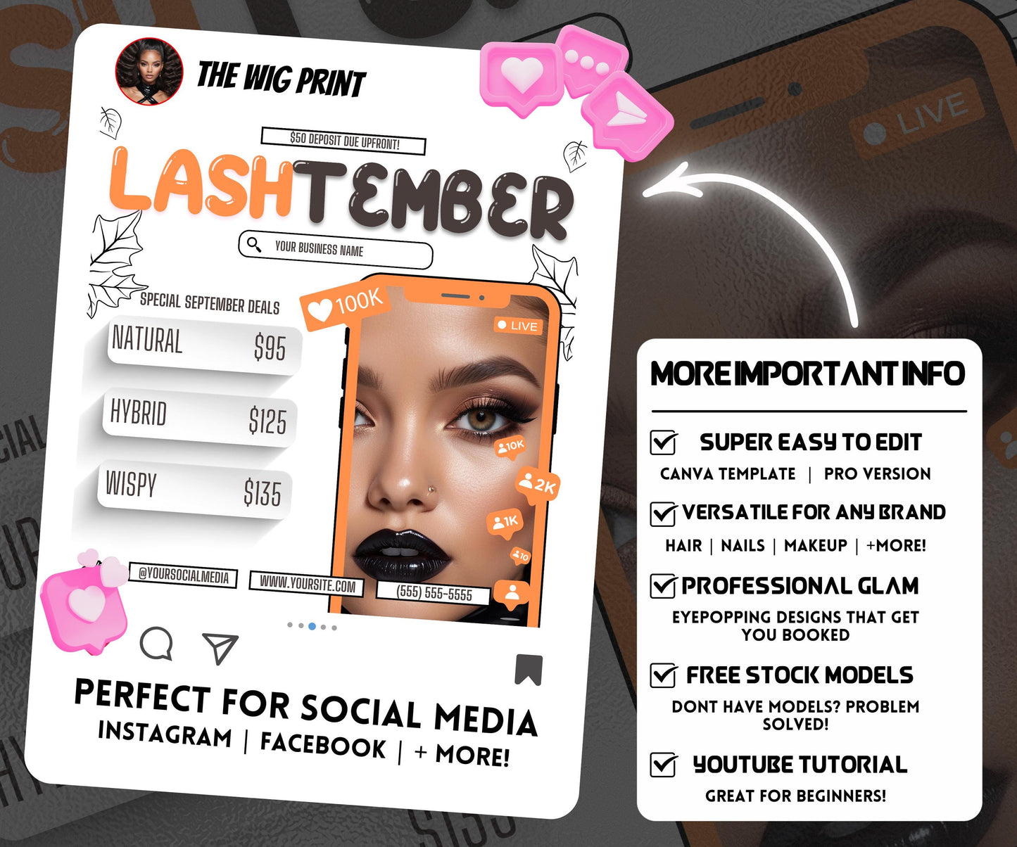 LashTember | Lash Tech Flyer | Canva Template | Beauty Flyer | Lash Promo | Customizable | September Flyer | September Specials