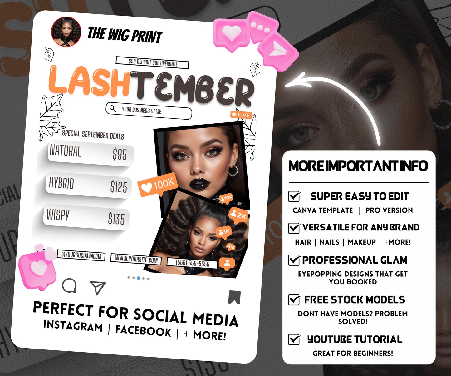 LashTember | Lash Tech Flyer | Canva Template | Beauty Flyer | Lash Promo | Customizable | September Flyer | September Specials