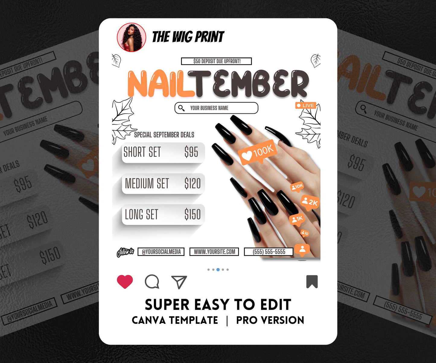 NailTember | 3 Nail Tech Flyers | Canva Template | Beauty Flyer | Nail Promo | Customizable | September Flyer | September Specials