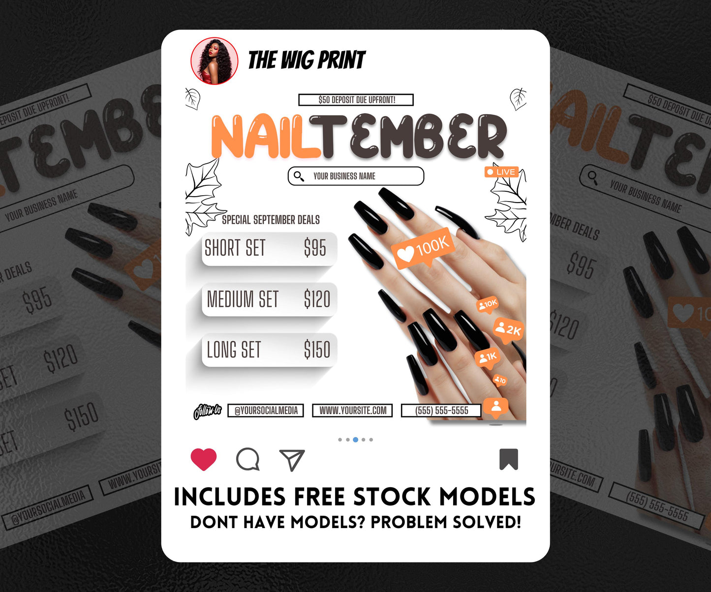 NailTember | 3 Nail Tech Flyers | Canva Template | Beauty Flyer | Nail Promo | Customizable | September Flyer | September Specials