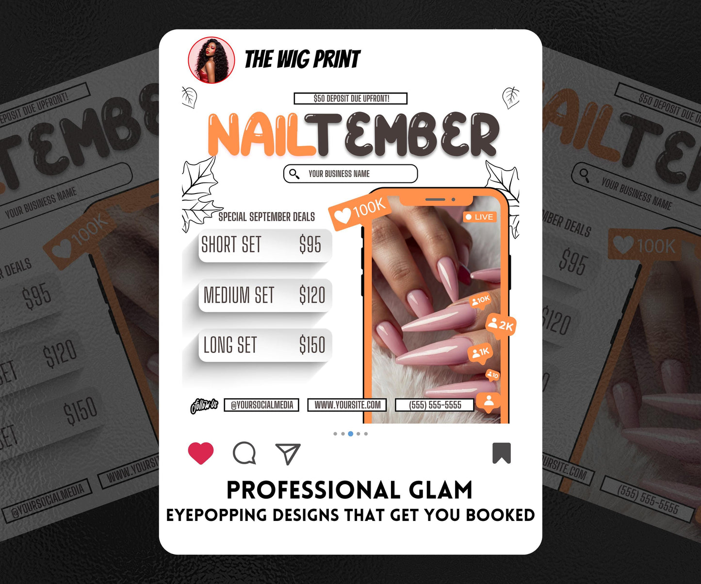 NailTember | 3 Nail Tech Flyers | Canva Template | Beauty Flyer | Nail Promo | Customizable | September Flyer | September Specials