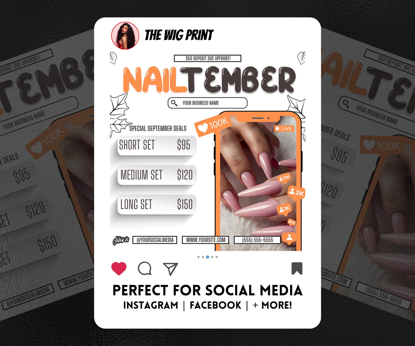 NailTember | 3 Nail Tech Flyers | Canva Template | Beauty Flyer | Nail Promo | Customizable | September Flyer | September Specials