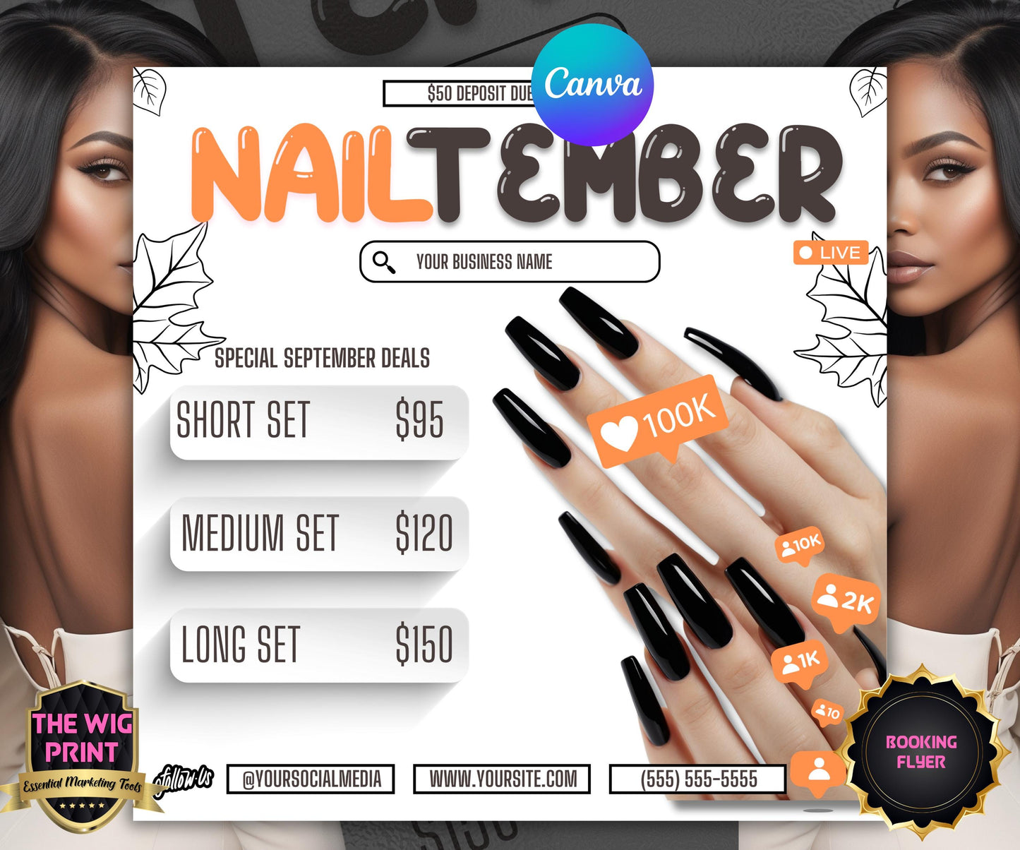 NailTember | Nail Tech Flyer | Canva Template | Beauty Flyer | Nail Promo | Customizable | September Flyer | September Specials