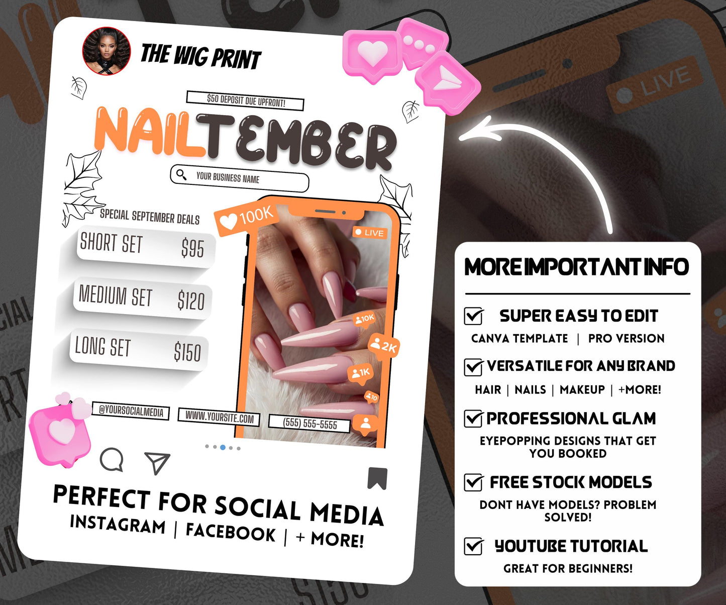 NailTember | Nail Tech Flyer | Canva Template | Beauty Flyer | Nail Promo | Customizable | September Flyer | September Specials