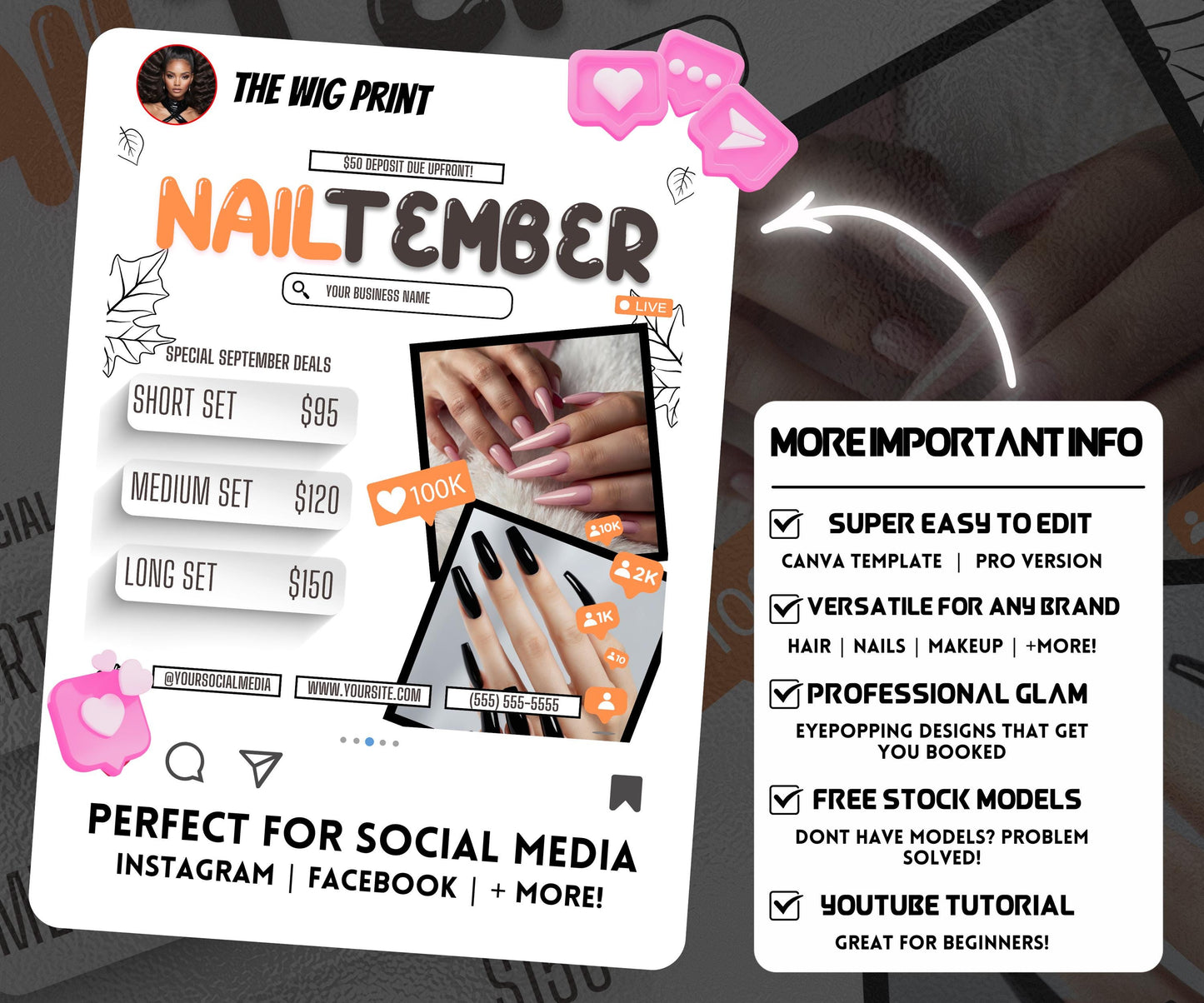 NailTember | Nail Tech Flyer | Canva Template | Beauty Flyer | Nail Promo | Customizable | September Flyer | September Specials