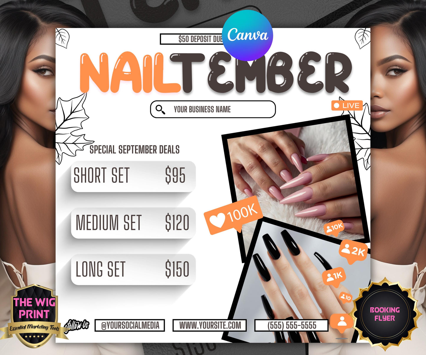 NailTember | Nail Tech Flyer | Canva Template | Beauty Flyer | Nail Promo | Customizable | September Flyer | September Specials