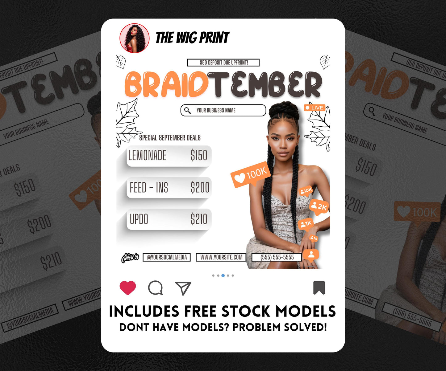 BraidTember | 3 Braider Flyers | Canva Template | Beauty Flyer | Braid Promo | Customizable | September Flyer | September Specials