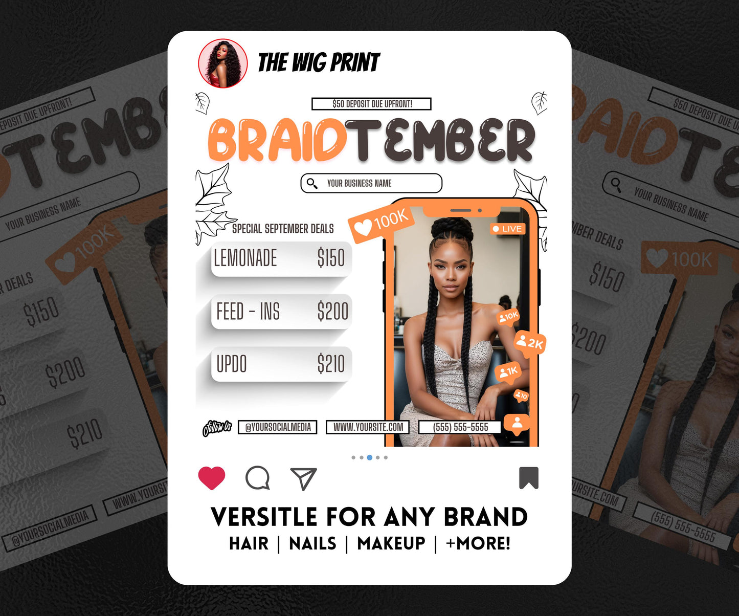 BraidTember | 3 Braider Flyers | Canva Template | Beauty Flyer | Braid Promo | Customizable | September Flyer | September Specials