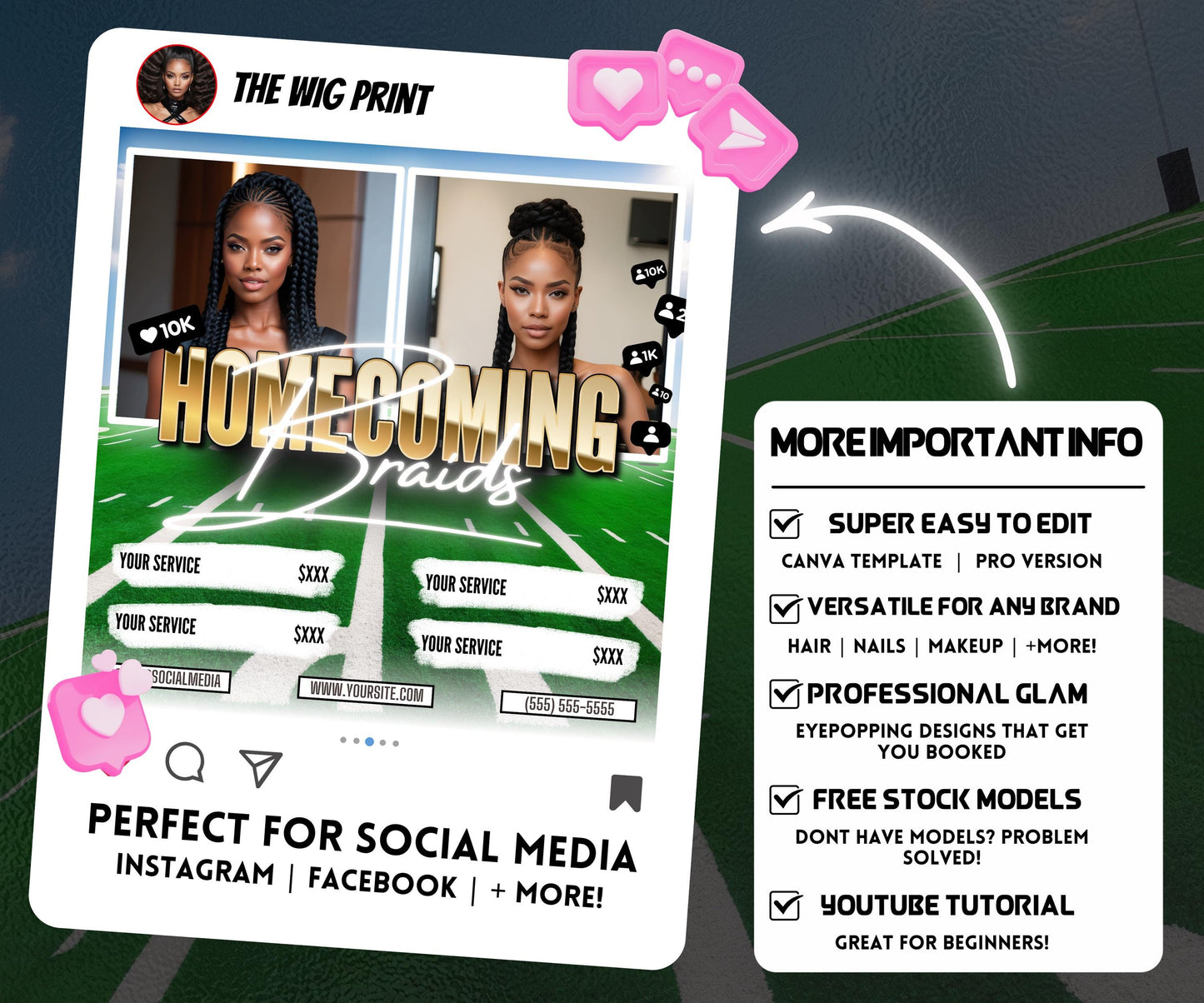 Homecoming Braids Flyer | Highschool Homecoming | HBCU Homecoming | Homecoming Deals | Homecoming Sale