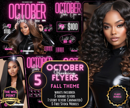 5 Neon Flyers | October Booking Flyers | Pink Theme