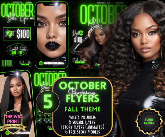 5 Neon Flyers | October Booking Flyers | Green Theme