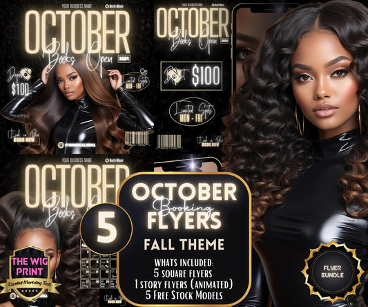 5 Neon Flyers | October Booking Flyers | Beige Theme