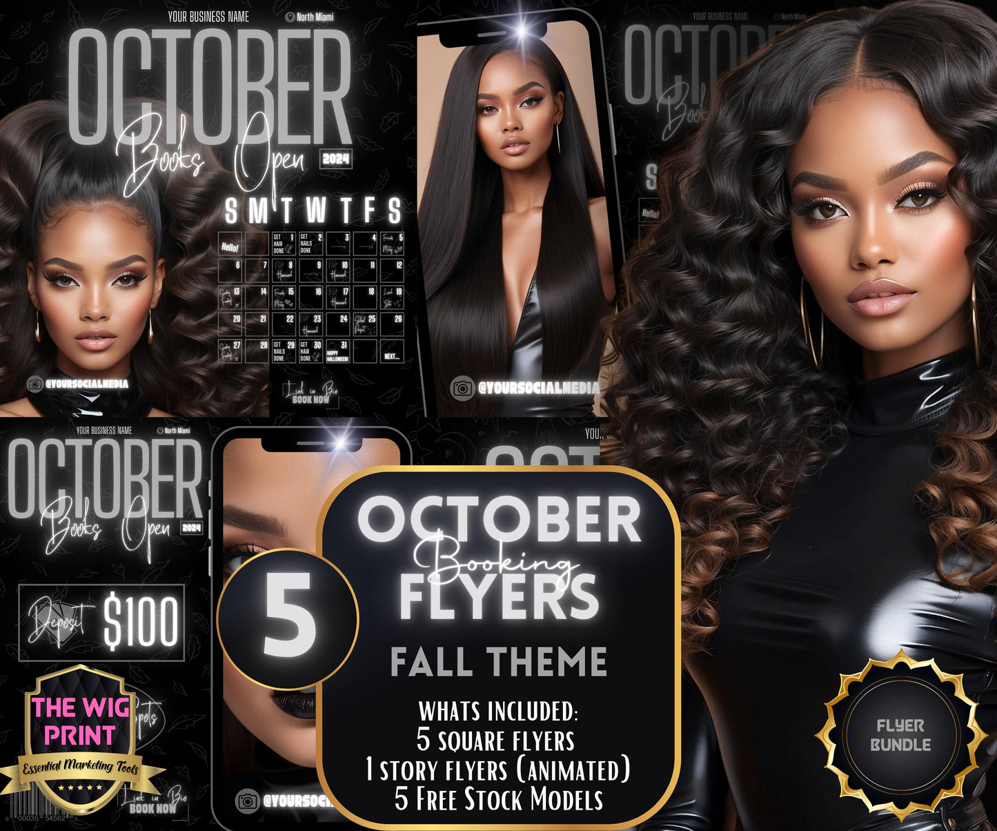 5 Neon Flyers | October Booking Flyers | Gray Theme