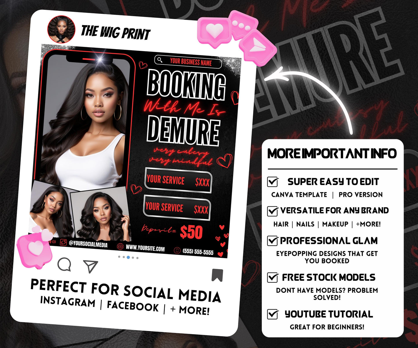 Very Demure | Beauty Flyer | Hair Stylist | Nail Tech | Lash Tech | Braids | Wig Maker | Canva Template | Neon Flyer | Beauty Services