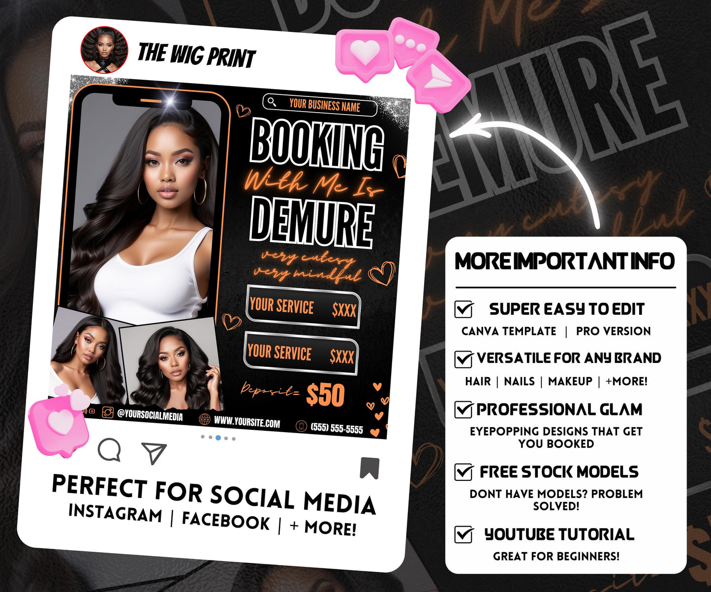 Very Demure | Beauty Flyer | Hair Stylist | Nail Tech | Lash Tech | Braids | Wig Maker | Canva Template | Neon Flyer | Beauty Services